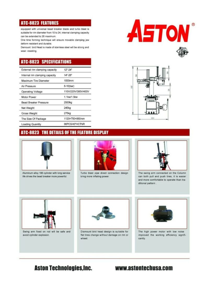 Powerful Aston Tire Changer & Wheel Balancer Combo with 2.0HP Motor & Bead Blaster - 28" Capacity!