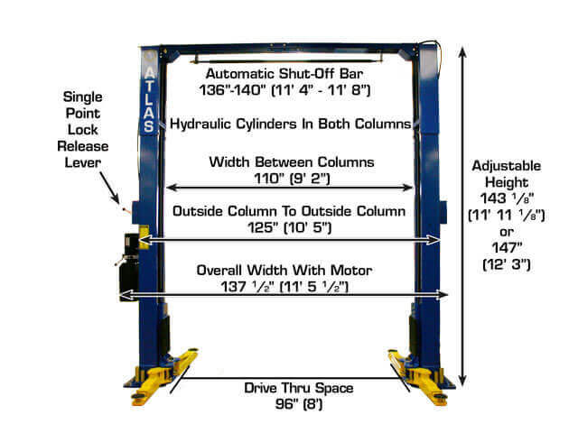 Atlas PV10PX Heavy-Duty 10,000 lbs Dual Post Overhead Lift