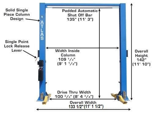 Atlas 9OHSC-SS Heavy-Duty 9,000 lbs Overhead 2 Post Vehicle Lift