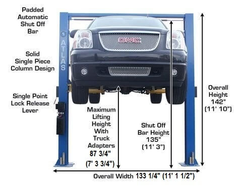 Atlas 9OHSC-SS Heavy-Duty 9,000 lbs Overhead 2 Post Vehicle Lift