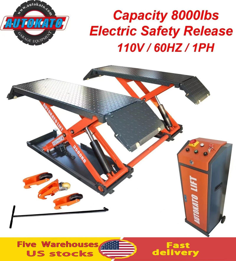 AUTOKATO 8000lbs Electric Mid Rise Scissor Lift - Effortless Auto Release, 110V/1PH X85